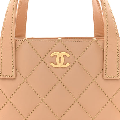 Chanel Calfskin Wild Stitch Small Tote Beige 8 of 16
