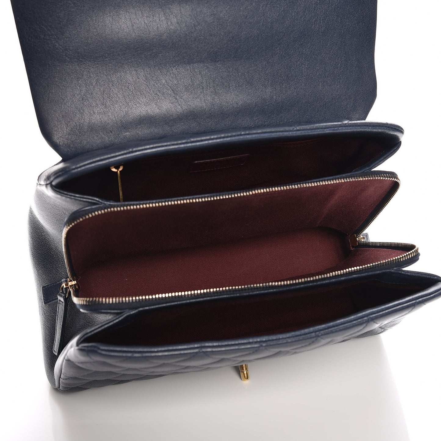 Shiny Sheepskin Quilted Large Trapezio Flap Navy