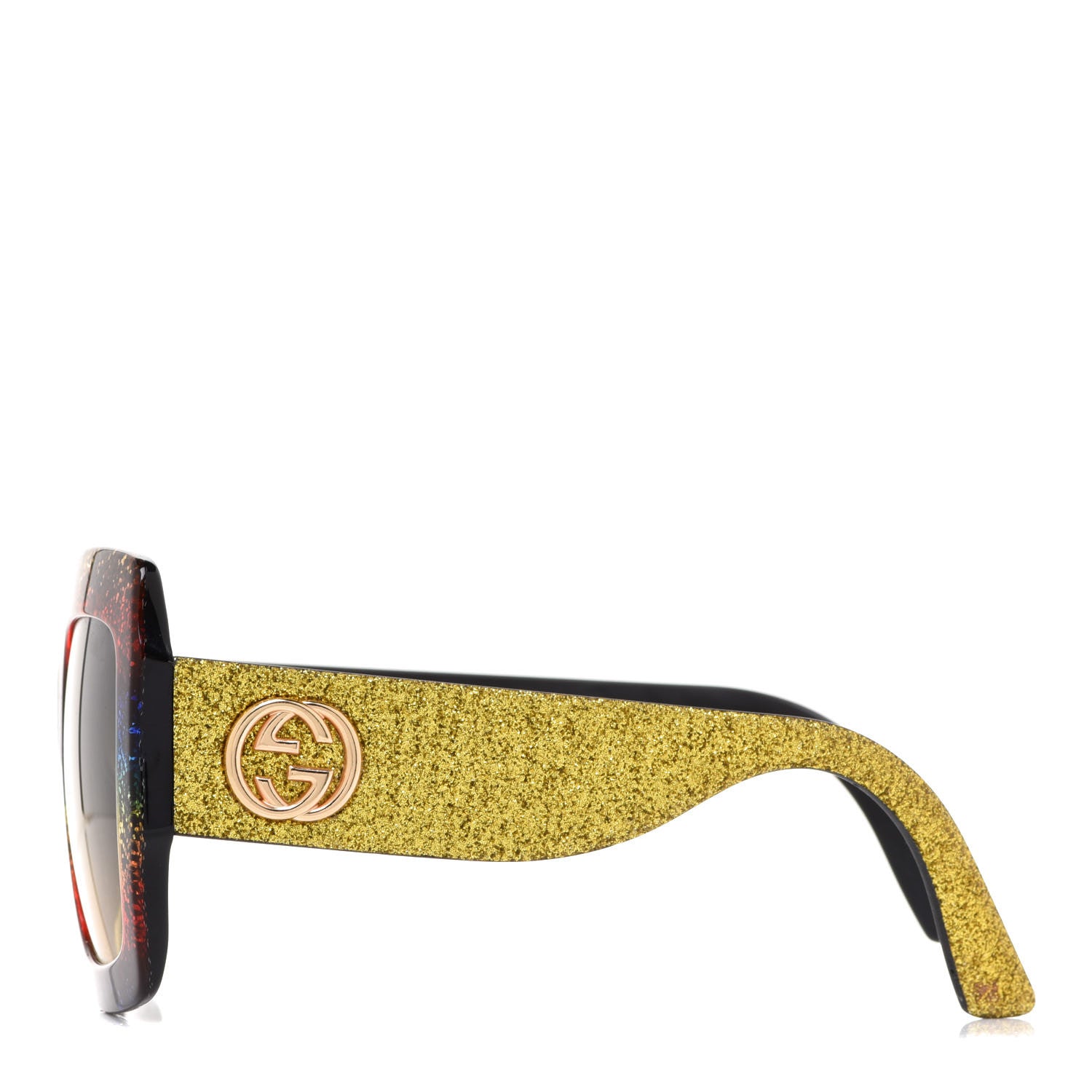 Gucci Square Frame GG0102S Sunglasses Glitter Gold Multi 3 of 8