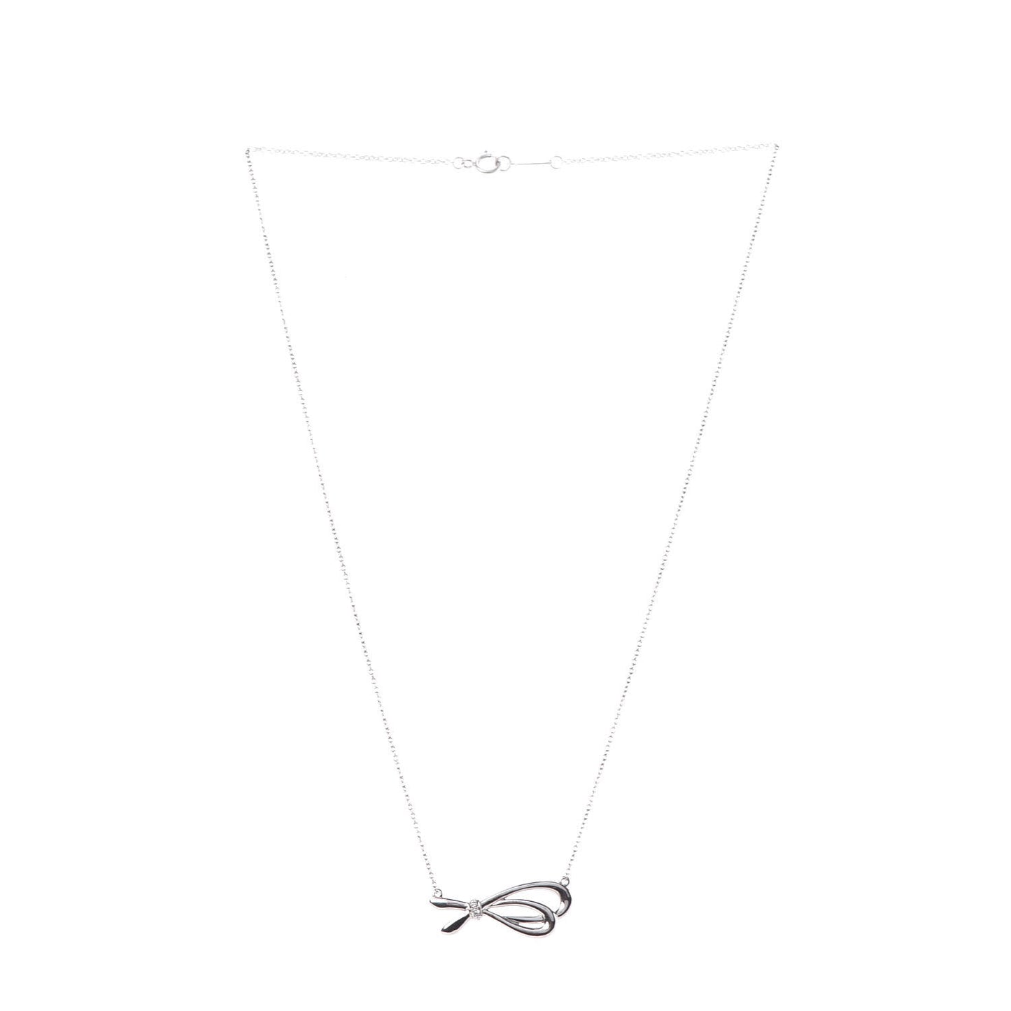 18K White Gold Mini Diamond Bow Pendant Necklace