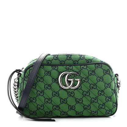 Gucci Monogram Multicolor Matelasse Diagonal Small GG Marmont Chain Shoulder Bag Green Blue 1 of 4