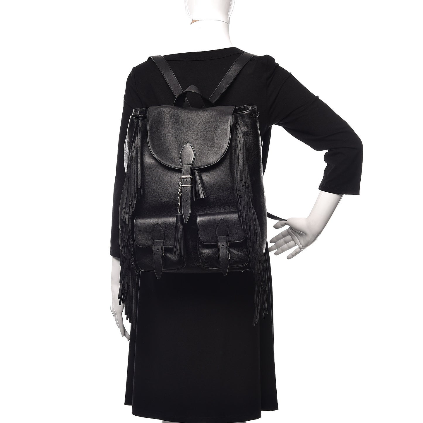 Calfskin Fringe Festival Backpack Black