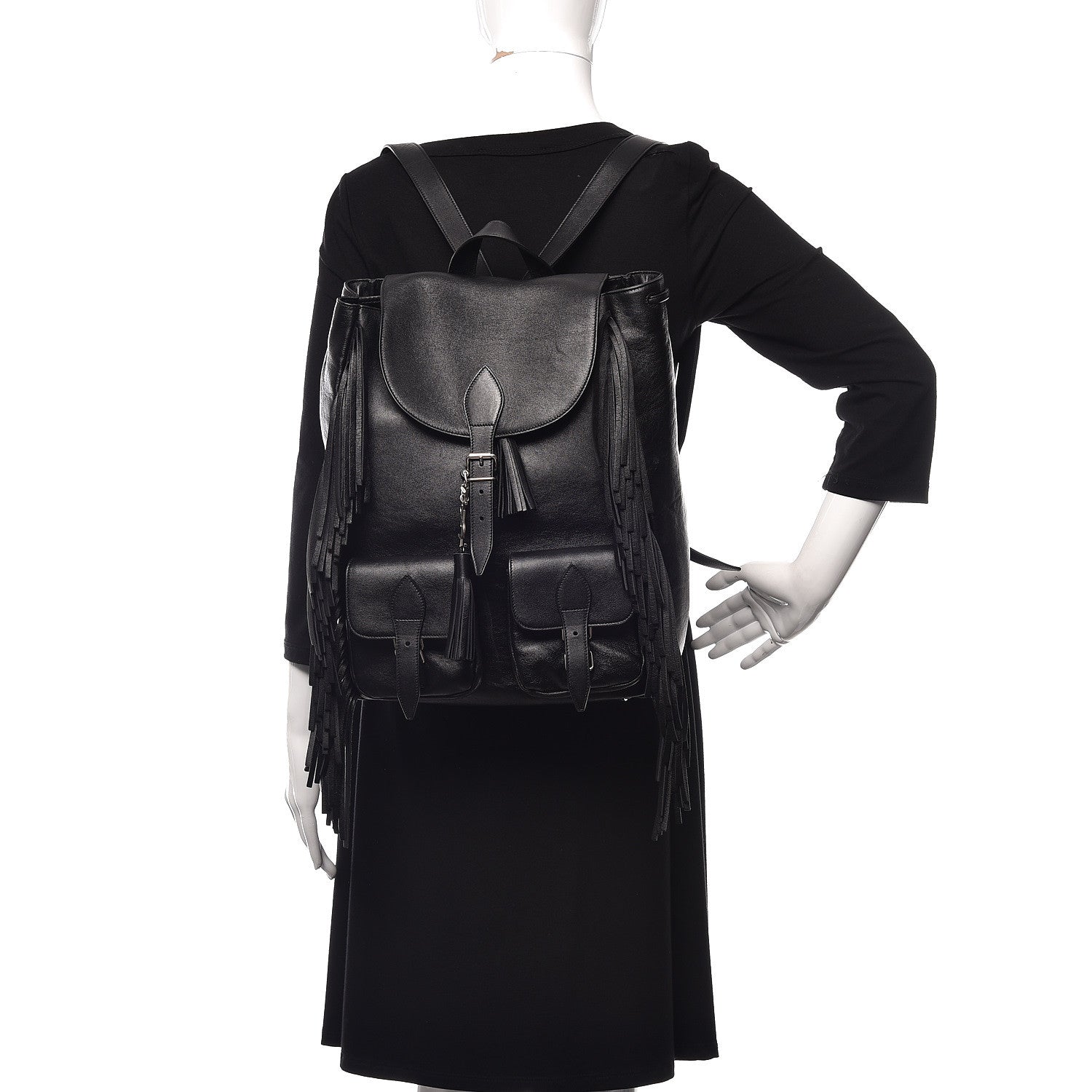 Saint Laurent Calfskin Fringe Festival Backpack Black 2 of 10