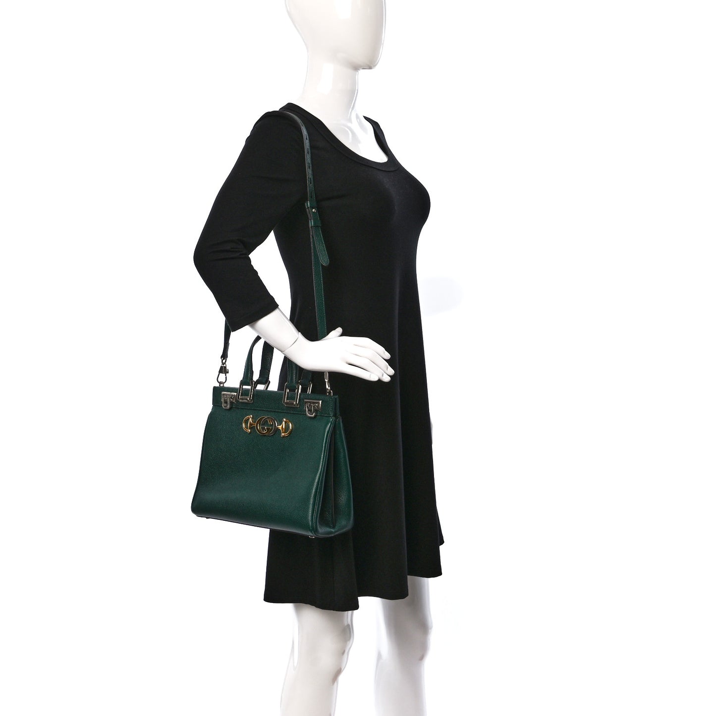 Grainy Calfskin Small Zumi Top Handle Bag Vintage Green