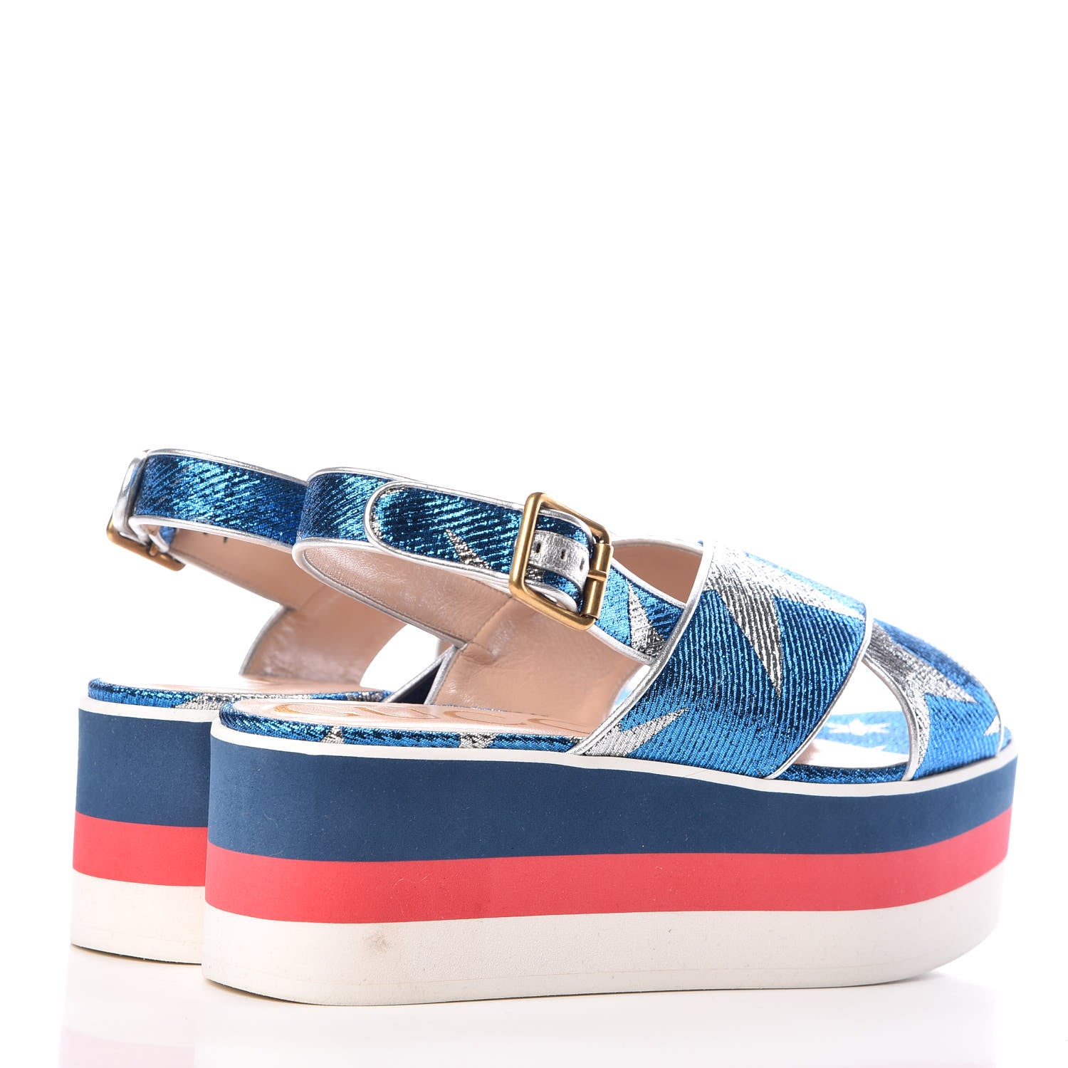 Gucci Lurex Starry Sky Crossover Platform Sandals 38.5 Bleuette Silver 4 of 9