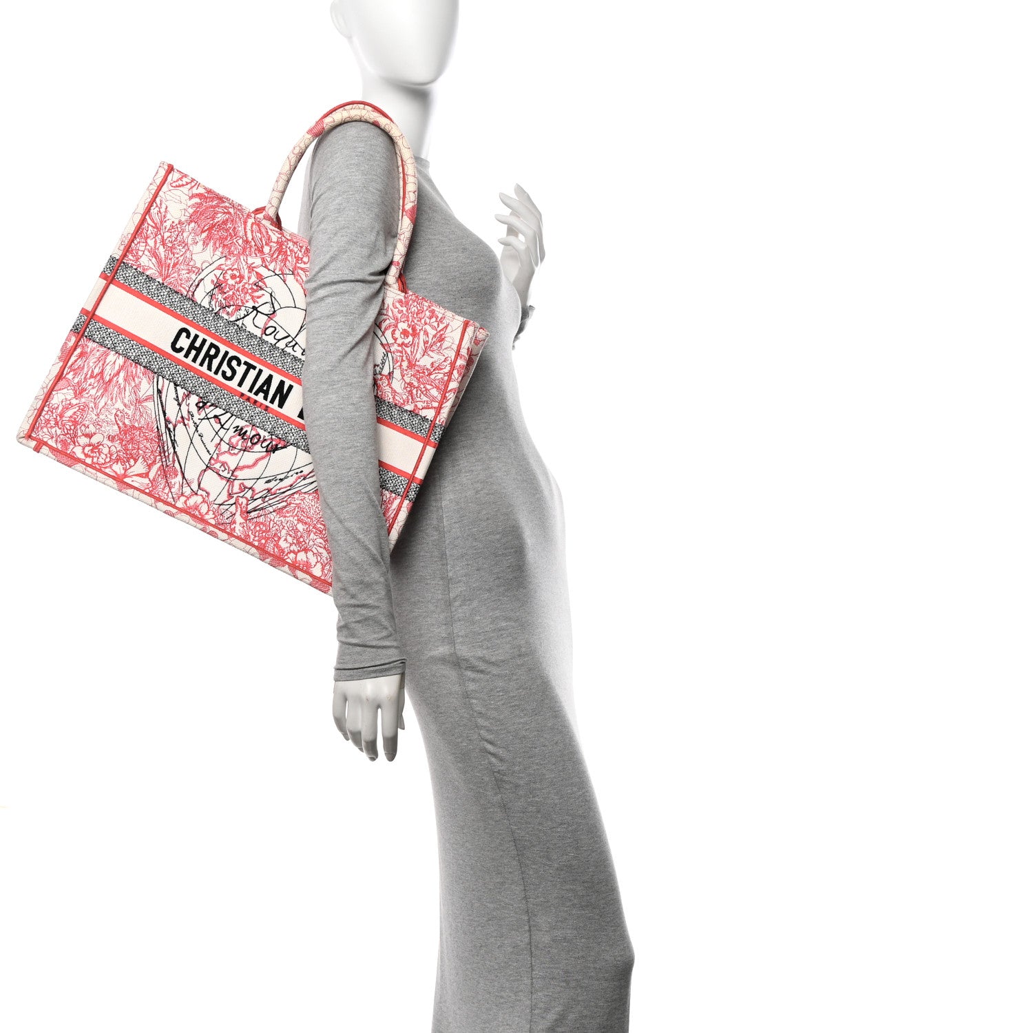 Christian Dior Canvas Embroidered Large Dioramour D-Royaume Book Tote Red Multicolor 2 of 13