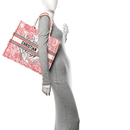 Christian Dior Canvas Embroidered Large Dioramour D-Royaume Book Tote Red Multicolor 2 of 13