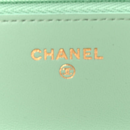 Chanel Lambskin Quilted Pearl Top Handle Wallet On Chain WOC Light Green 6 of 11