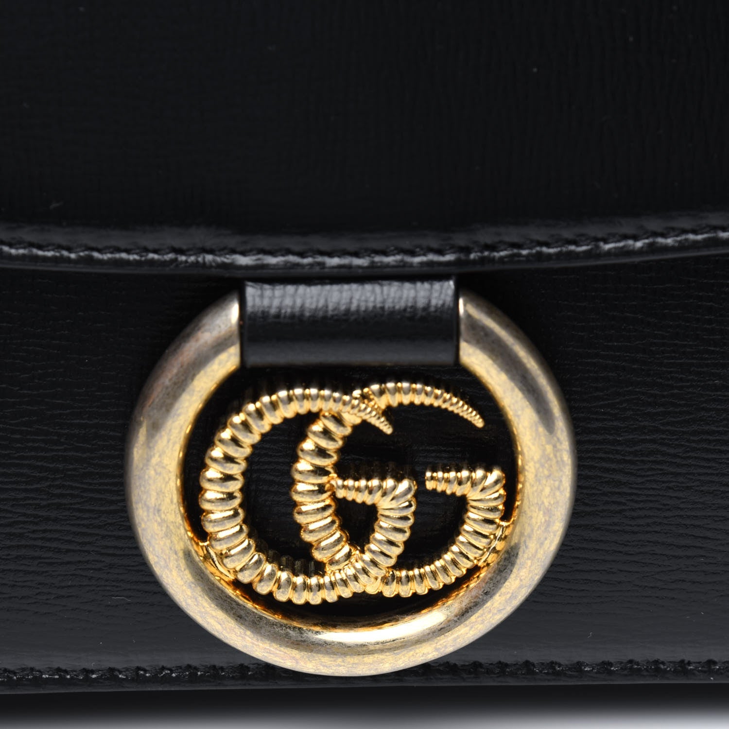 Gucci Textured Calfskin Small Torchon GG Ring Shoulder Bag Black 12 of 13