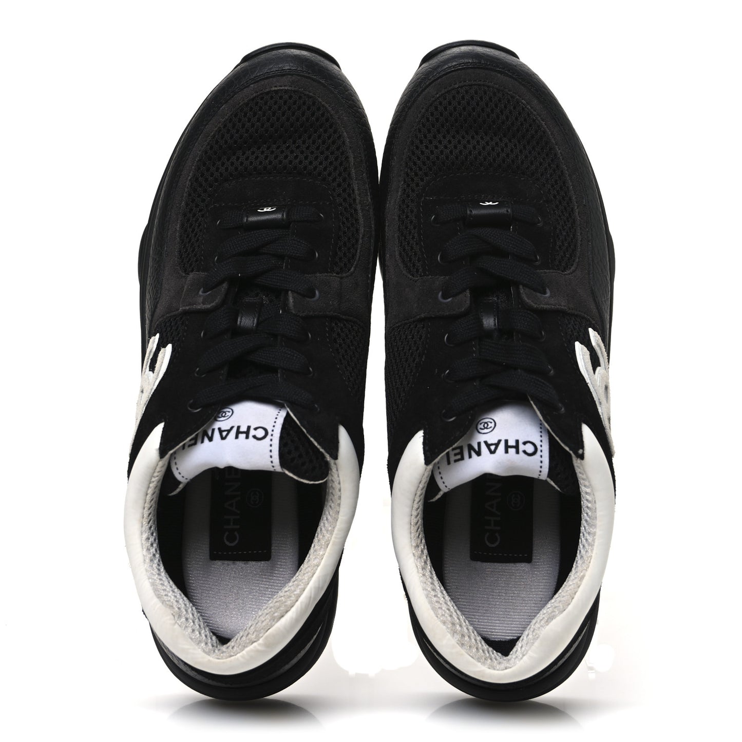 Mesh Suede Grained Calfskin Womens CC Sneakers 39 Black White