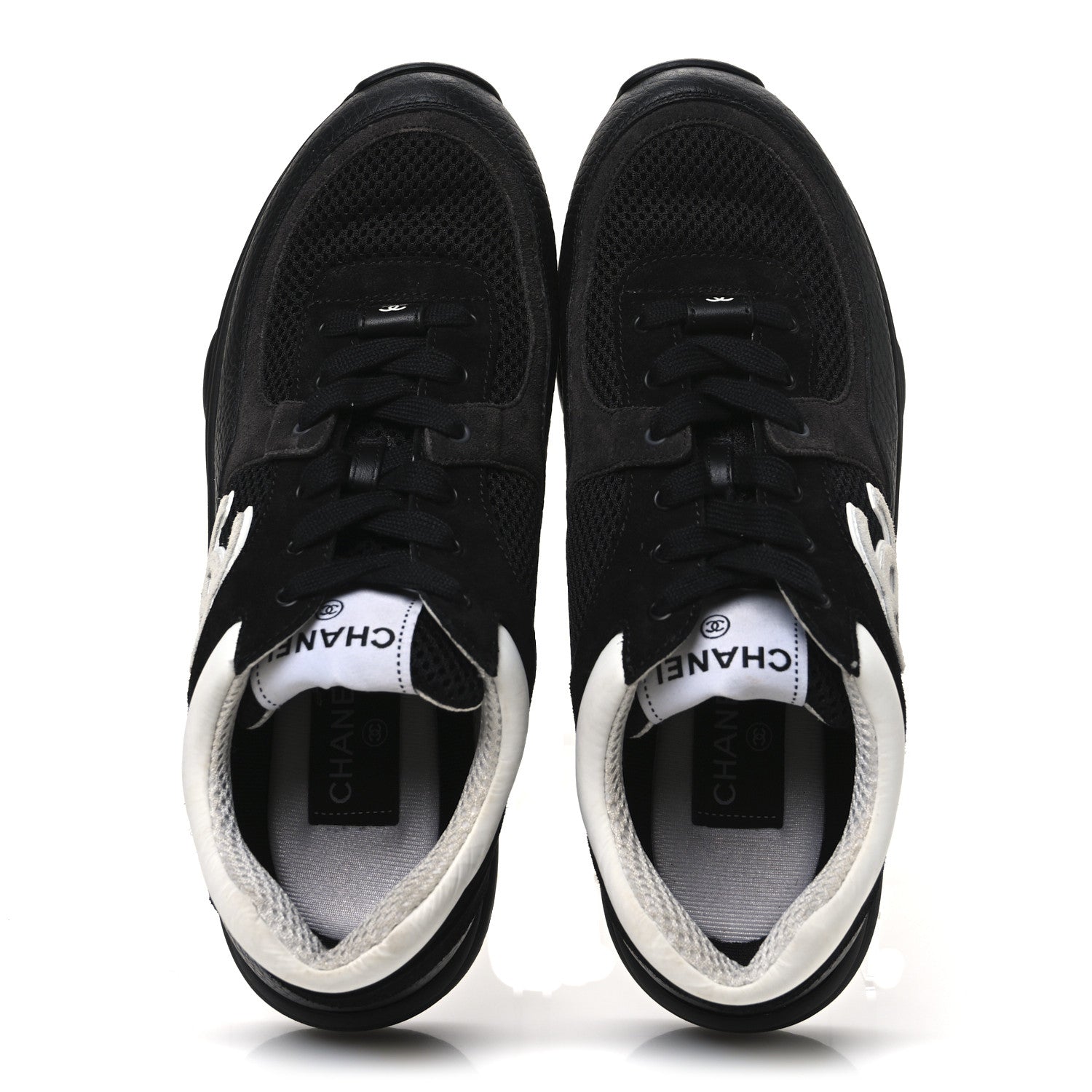 Chanel Mesh Suede Grained Calfskin Womens CC Sneakers 39 Black White 2 of 10