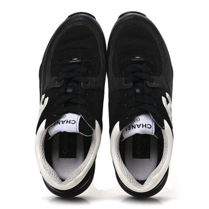 Chanel Mesh Suede Grained Calfskin Womens CC Sneakers 39 Black White 2 of 10