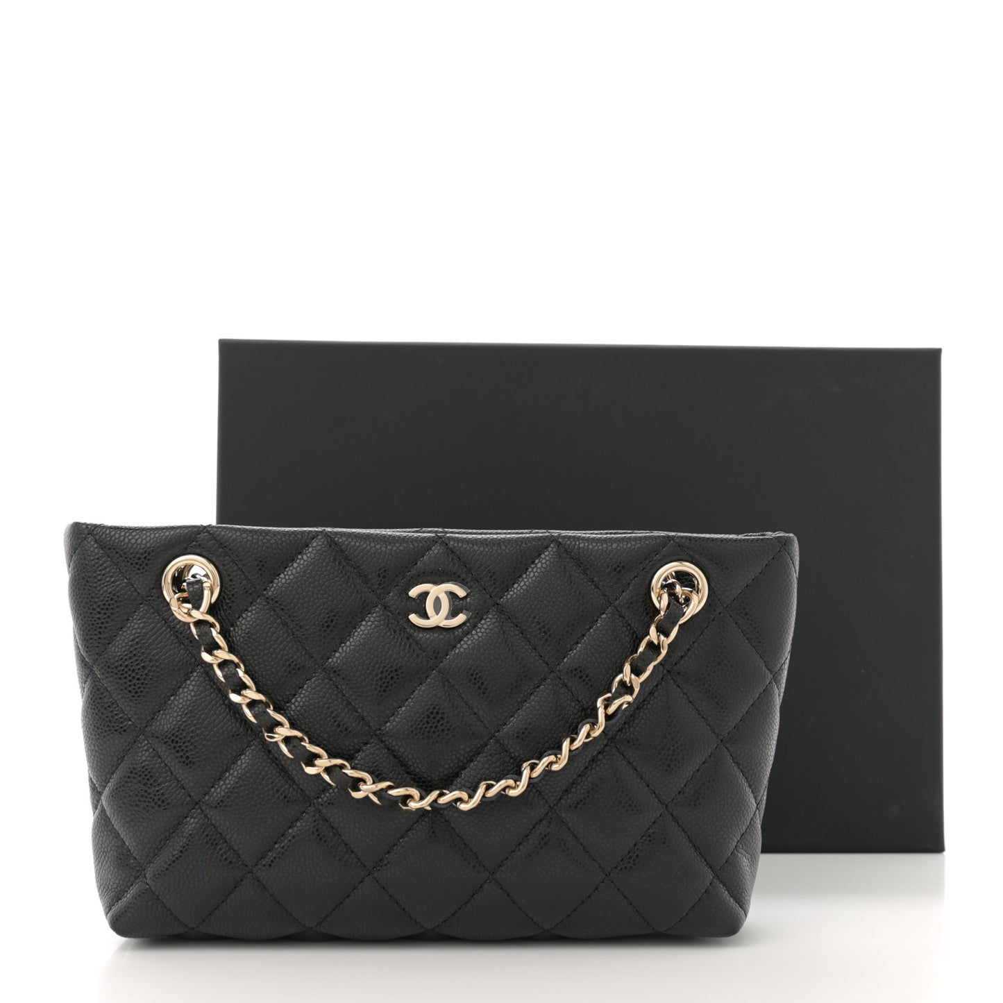 Caviar Quilted Classic Clutch Tote With Chain Black
