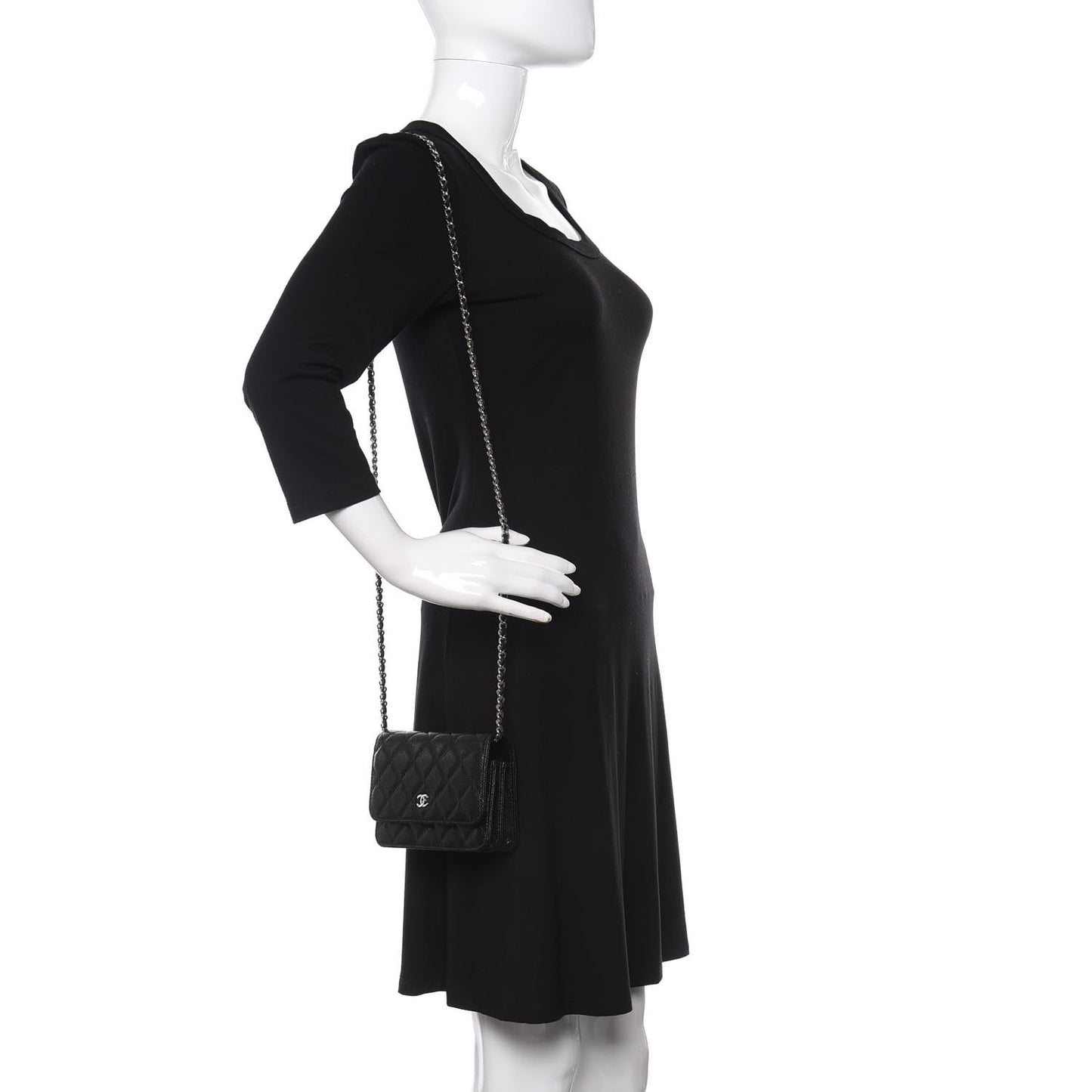 Caviar Quilted Mini Wallet On Chain WOC Black