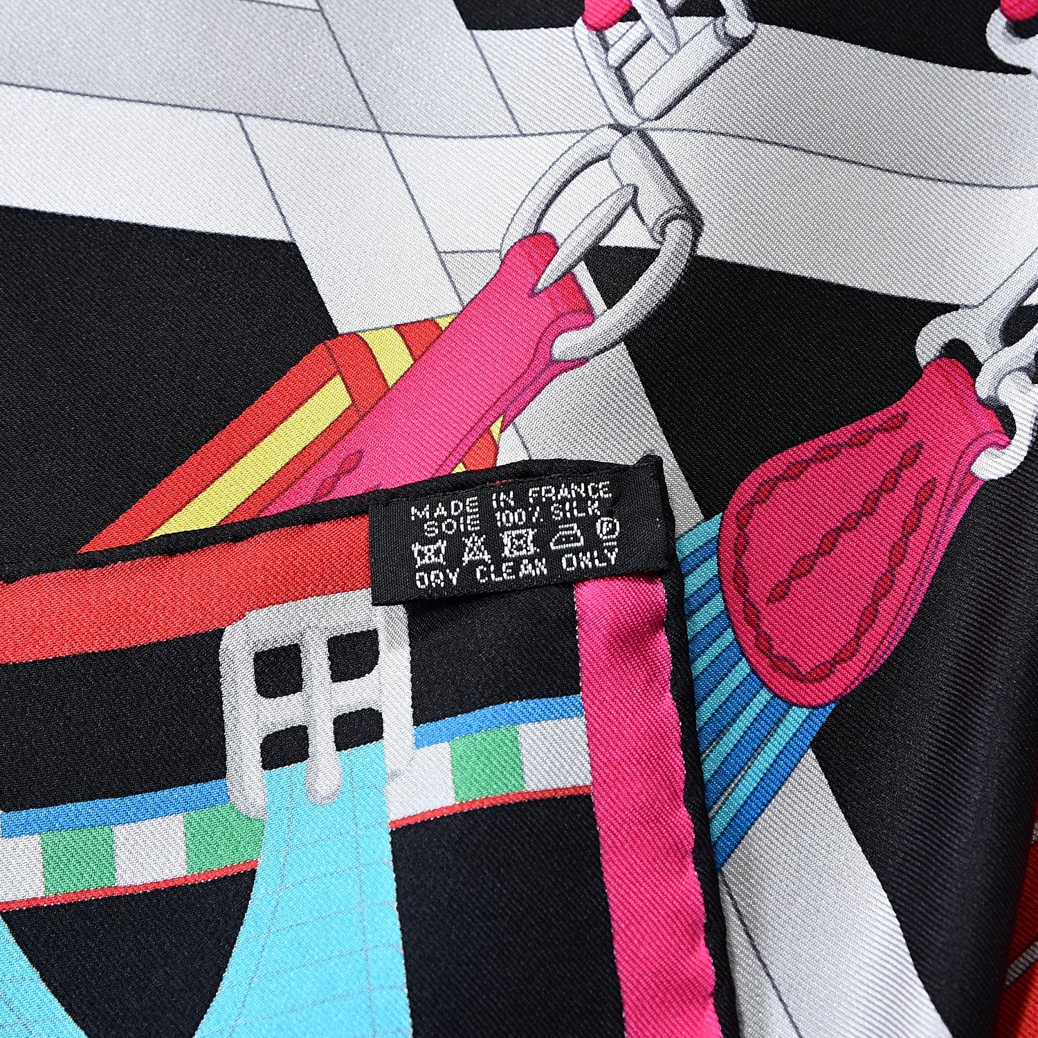 Hermes Silk Sangles En Zigzag Scarf 90 Blanc Turquoise Fuchsia 6 of 6