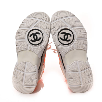 Chanel Suede Calfskin Lambskin Neoprene High Top CC Sneakers 37 White Fluo Orange 5 of 8