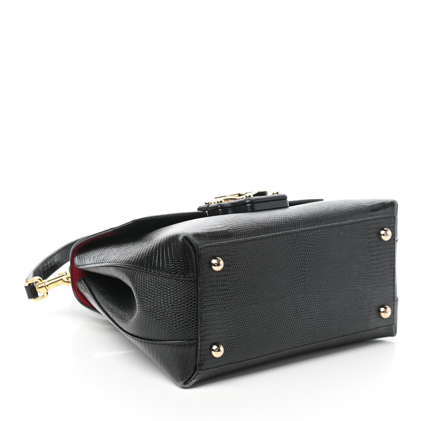 Calfskin Iguana Embossed Small Lucia Satchel Black