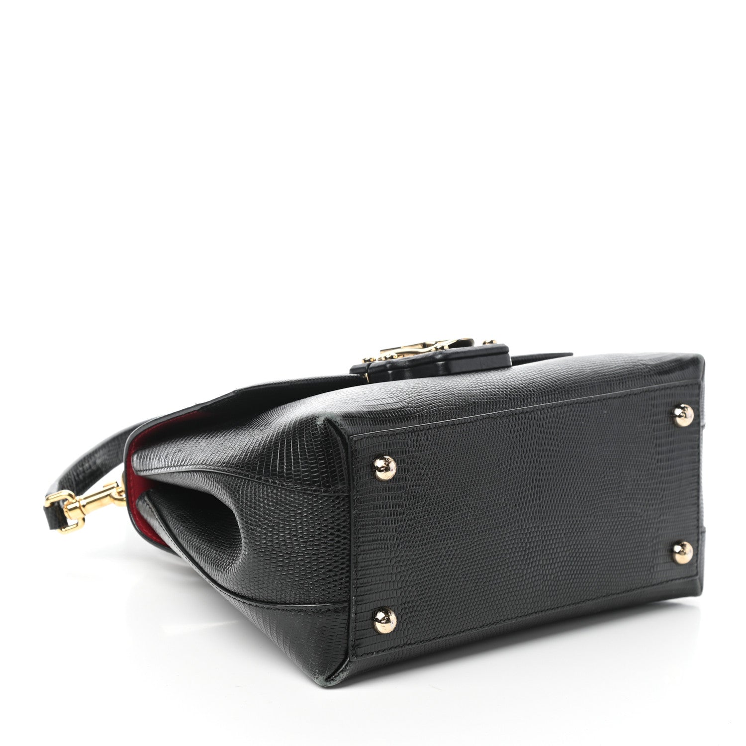 Dolce & Gabbana Calfskin Iguana Embossed Small Lucia Satchel Black 4 of 10