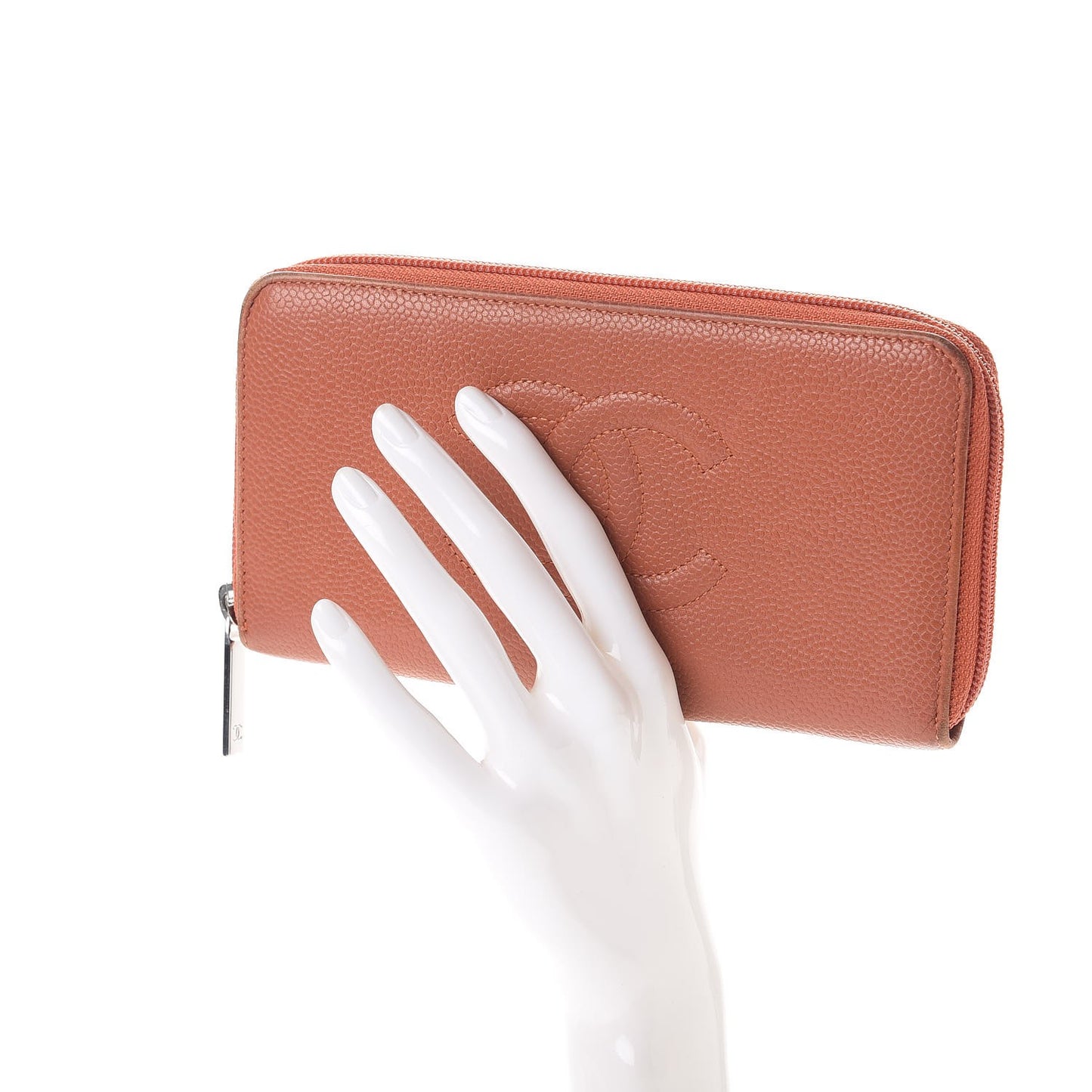 Caviar Large Timeless CC Gusset Zip Around Wallet Dark Orange