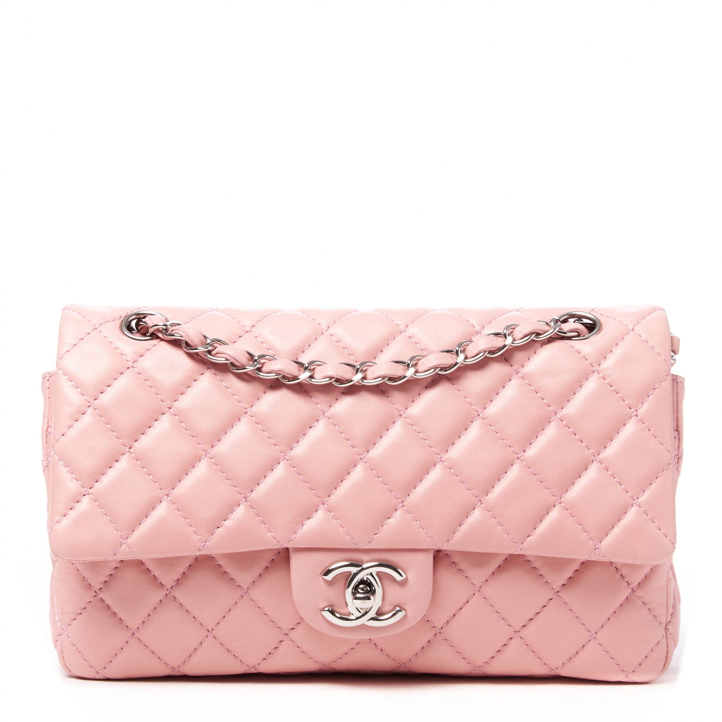 Lambskin Quilted Medium Double Flap Light Pink