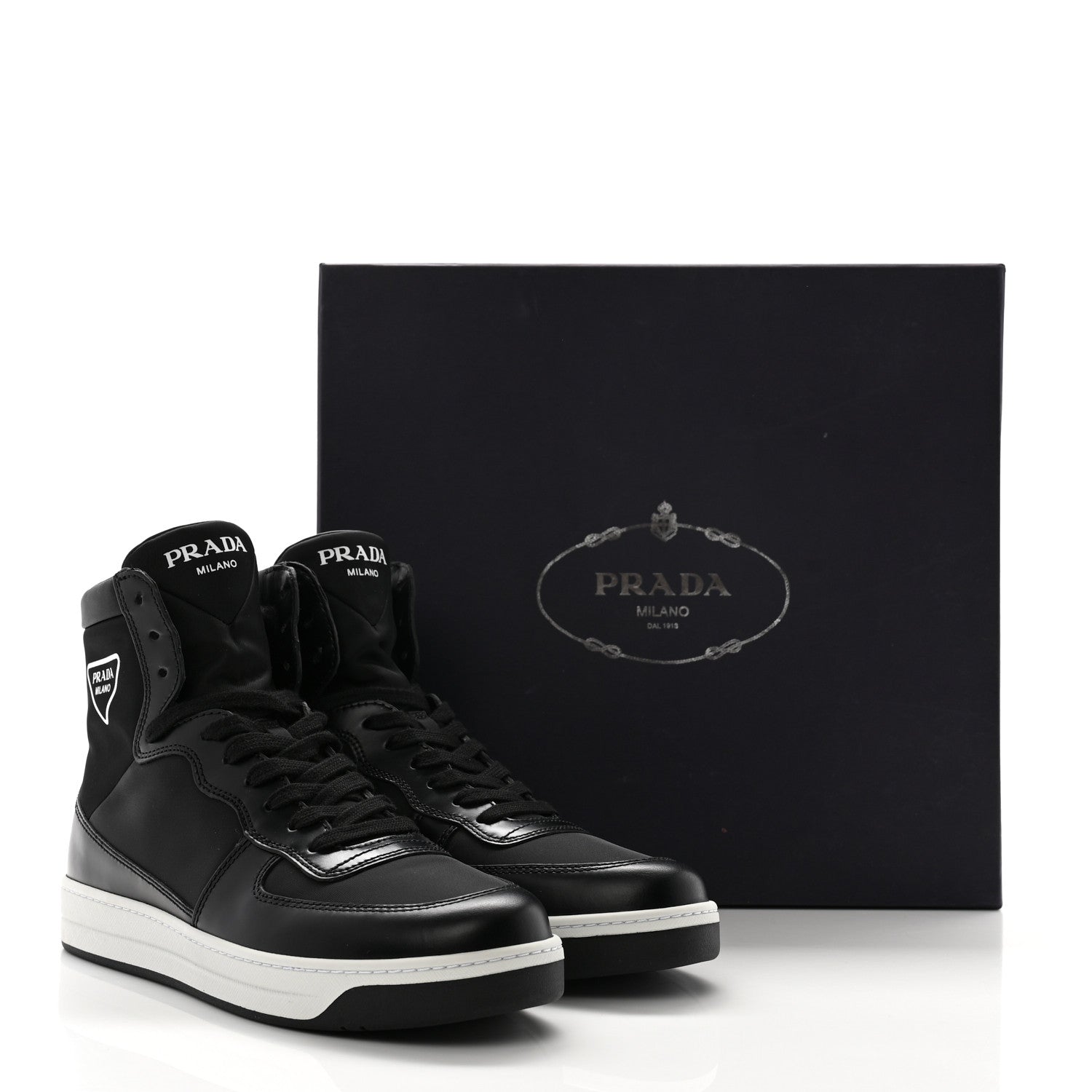 Prada Spazzolato Rois Re-Nylon Triangle Logo Womens High Top Sneakers 39 Black 11 of 11