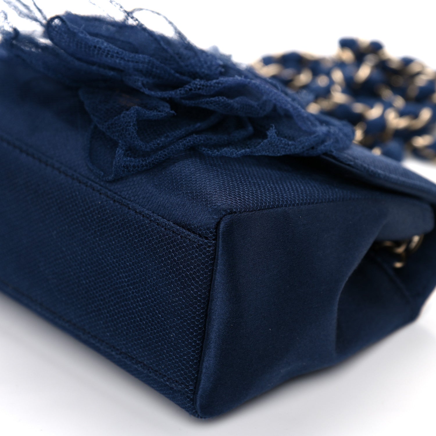 Chanel Satin Mesh Camellia Flap Navy Blue 8 of 12