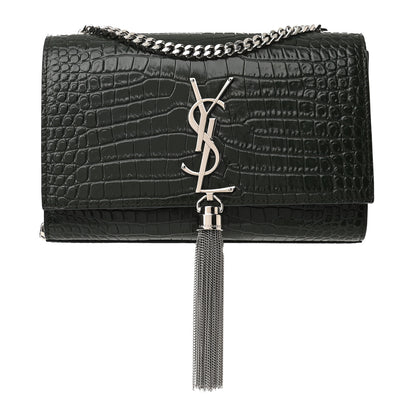 Saint Laurent Calfskin Crocodile Embossed Small Classic Monogram Kate Tassel Satchel Dark Green 1 of 8