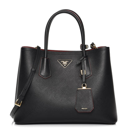 Prada Saffiano Cuir Medium Double Bag Black Fuoco 1 of 8