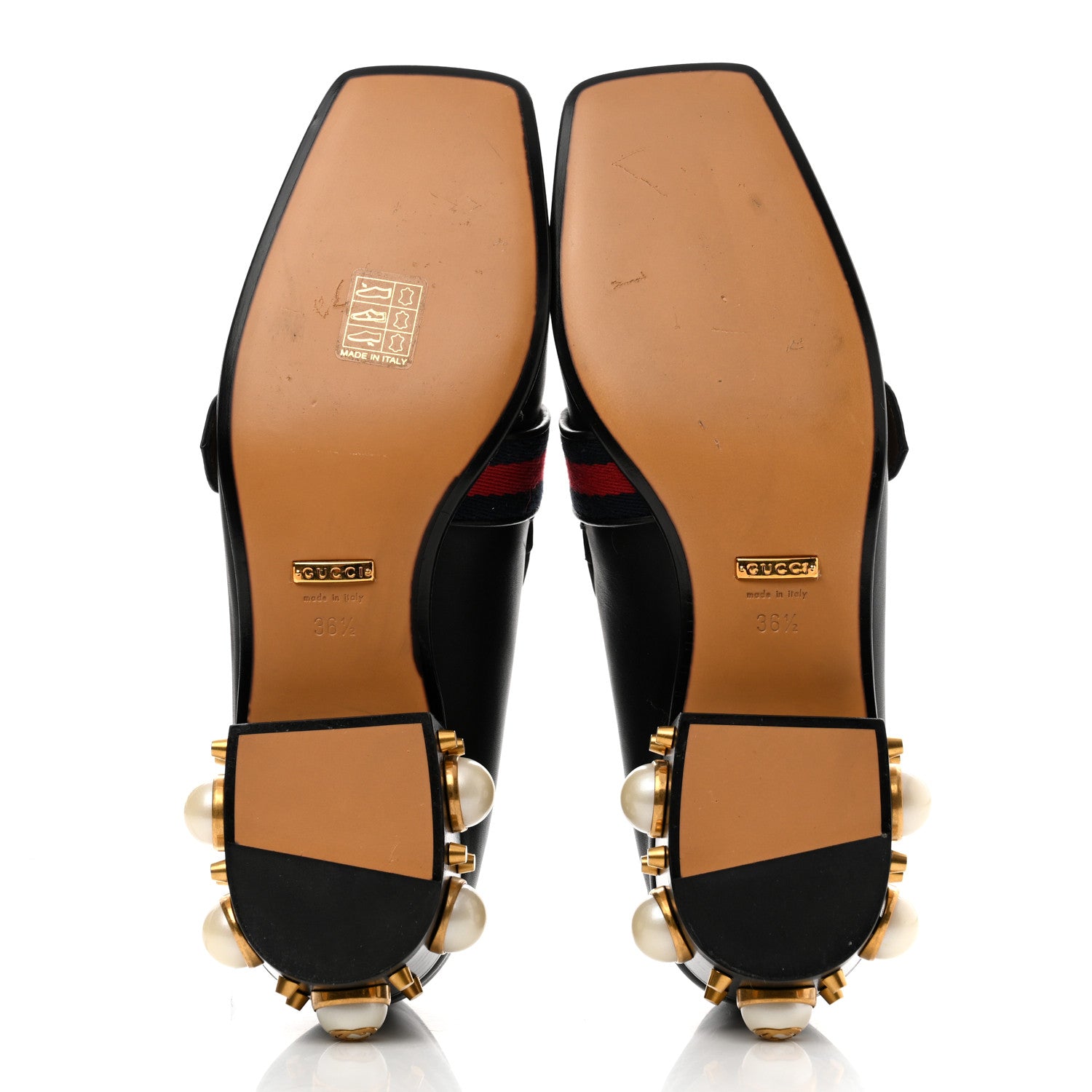 Gucci Betis Glamour Calfskin Web Pearl Embellished Peyton 35mm Loafer Pumps 36.5 Black 5 of 9