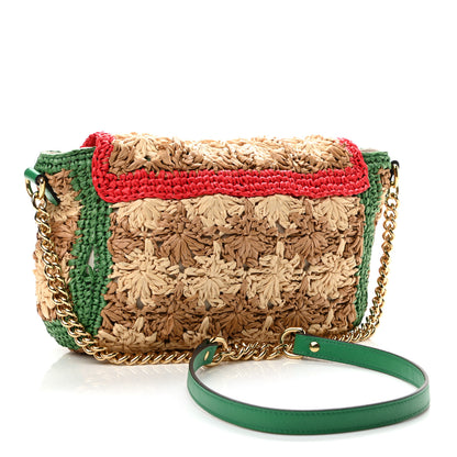 Gucci Raffia Azalea Calfskin Crochet Flower Small GG Marmont Shoulder Bag Natural Ecru Green Red New Shamarock 3 of 10