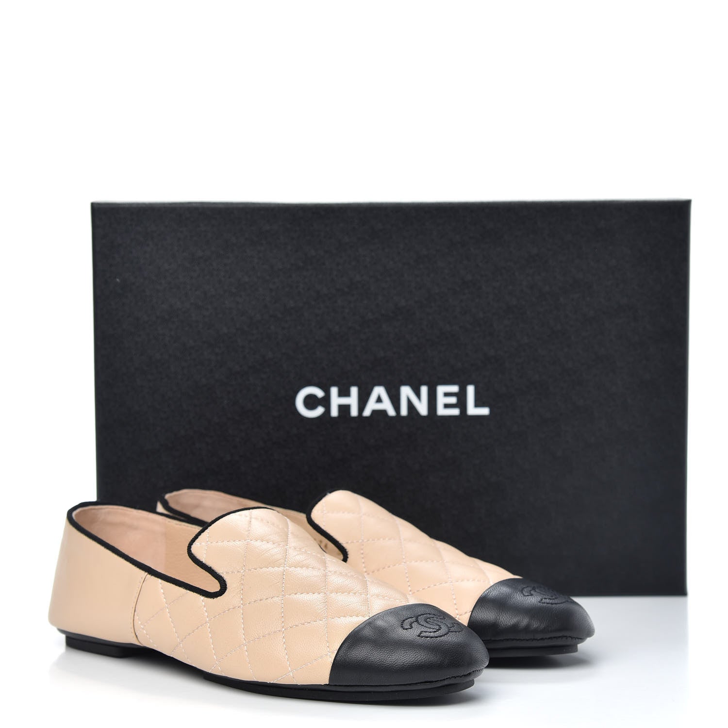 Chanel Lambskin Quilted Cap Toe Slipper With Pouch 36 Beige Black 10 of 10