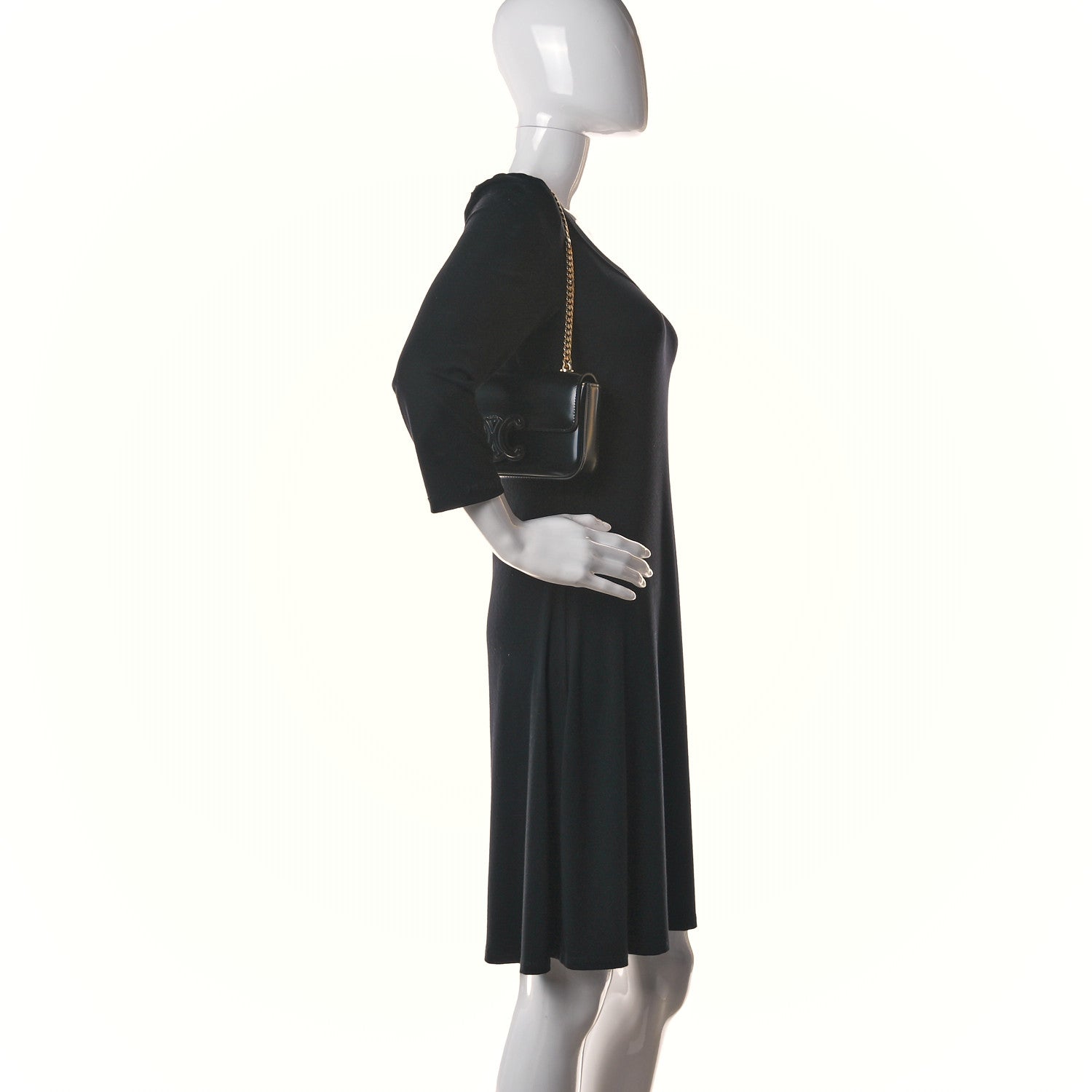 Celine Shiny Calfskin Cuir Triomphe Chain Shoulder Bag Black 2 of 12