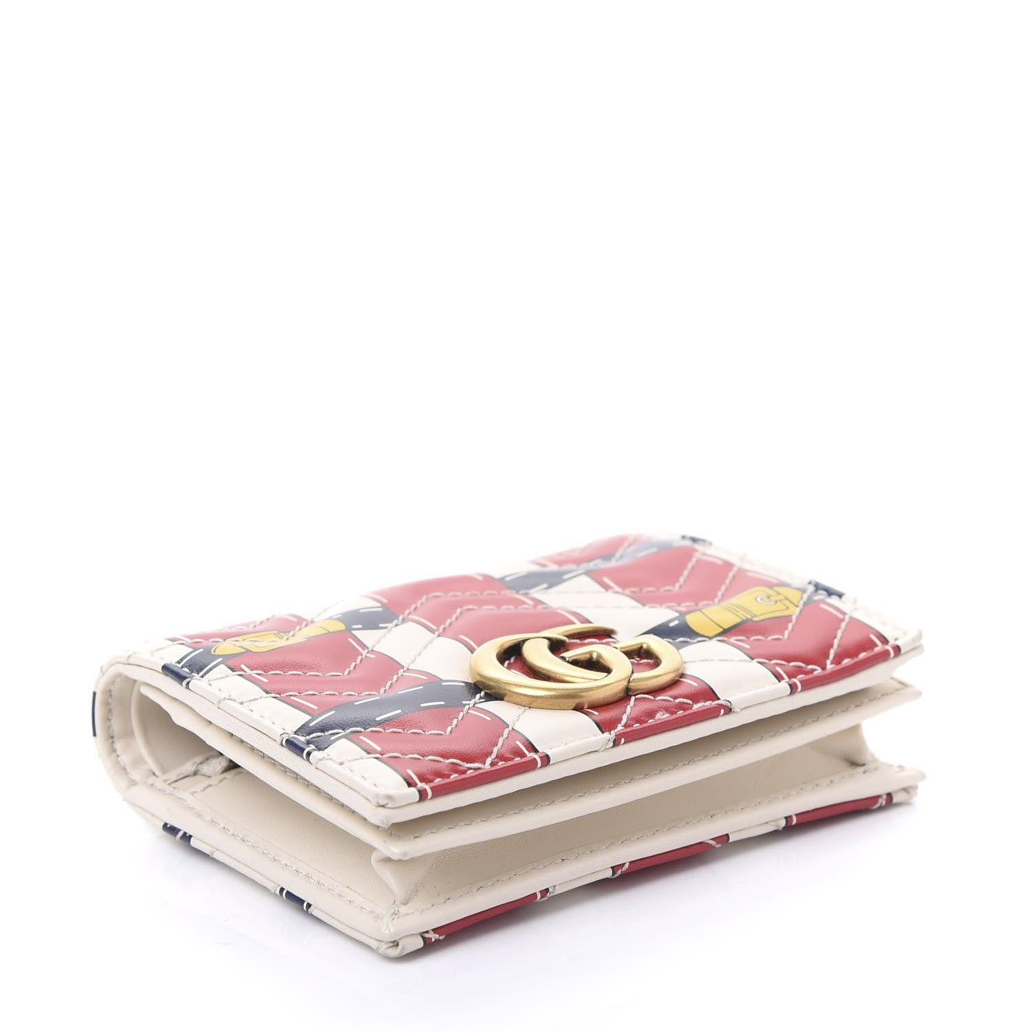 Gucci Calfskin Matelasse Trompe L'Oeil Print GG Marmont Card Case Wallet Off White 4 of 10