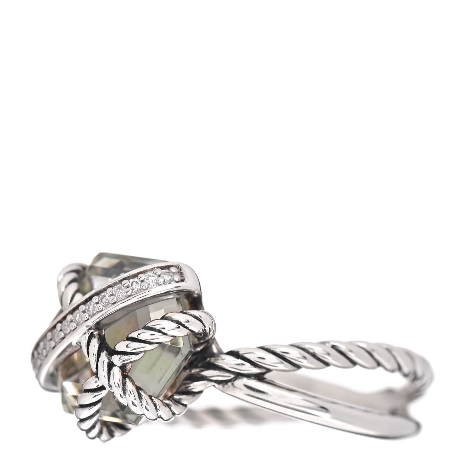 David Yurman Sterling Silver Diamond Prasiolite 10mm Cable Wrap Ring 54 7 3 of 5