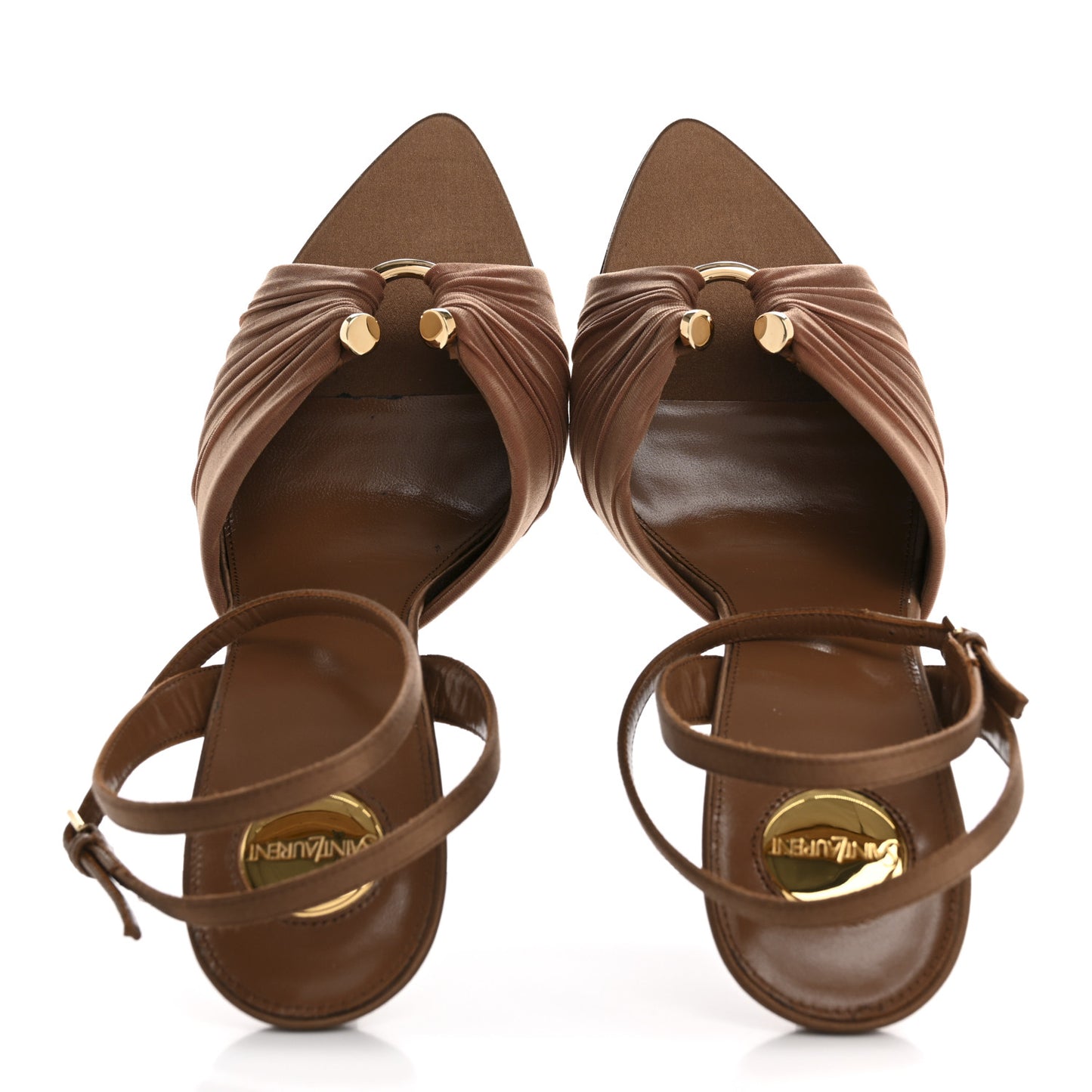 Mesh Calfskin Ruched Lola Sandals 39 Dark Cappuccino