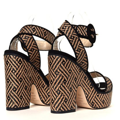 Jimmy Choo Woven Raffia Aimee 125 Platform Sandals 38.5 Black 3 of 7