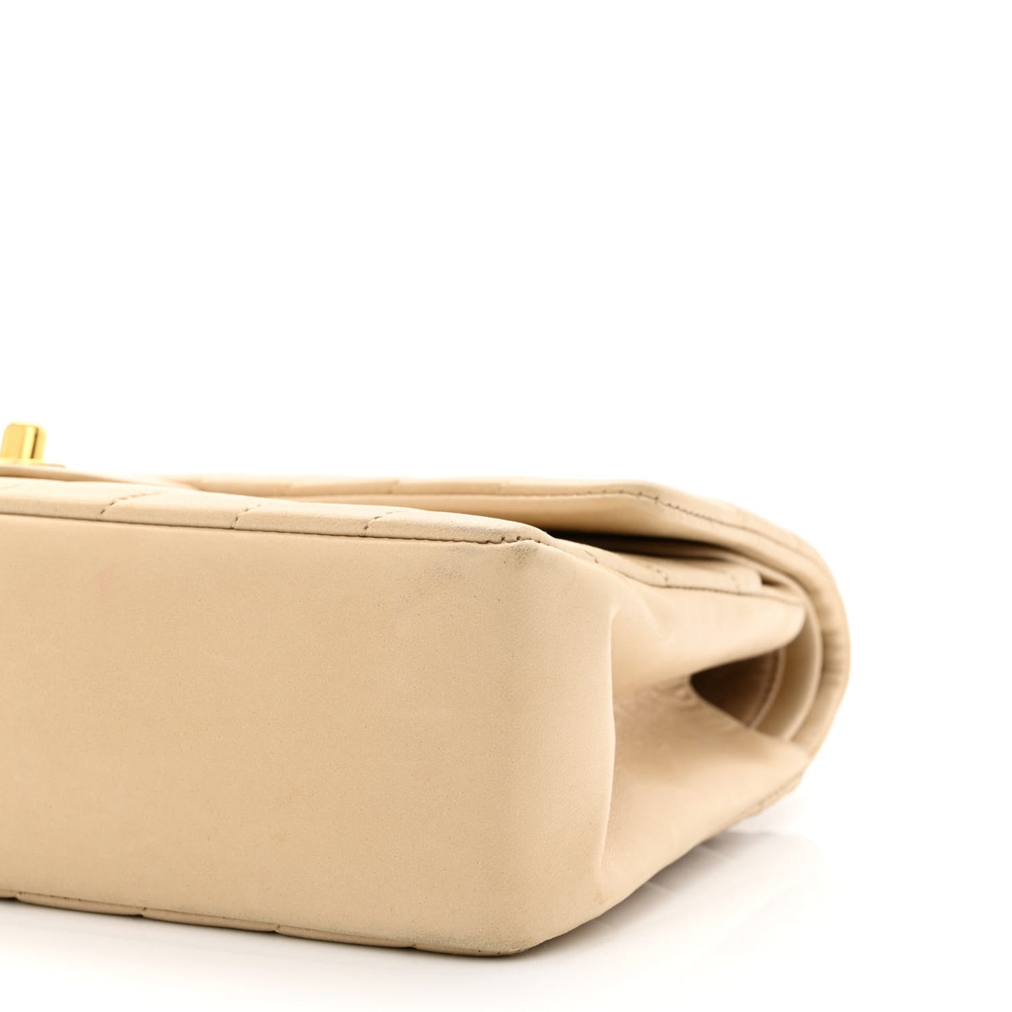 Lambskin Chevron Quilted Medium Double Flap Beige