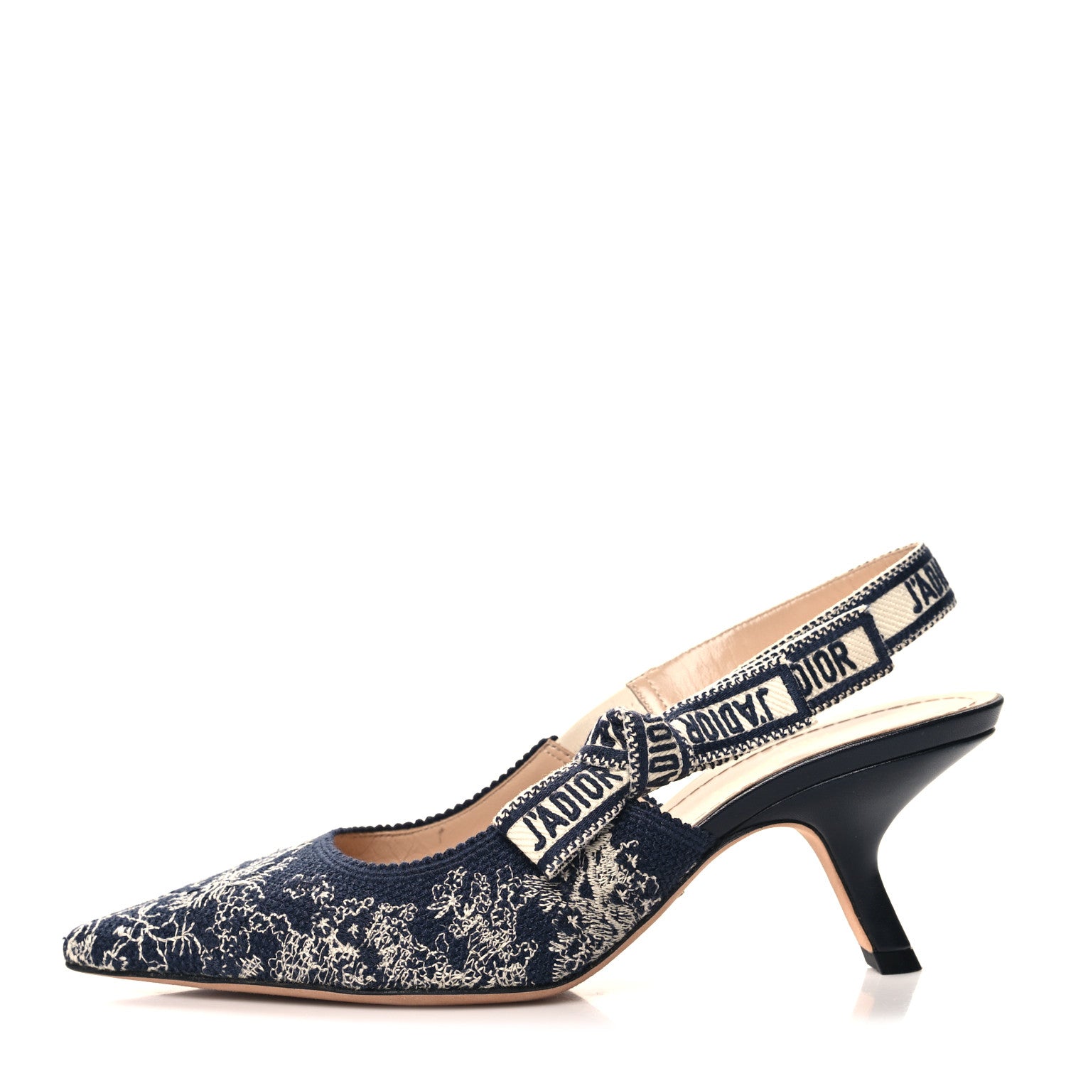 Christian Dior Toile de Jouy Ribbon Embroidered J'Adior Slingback 65mm Pumps 37 Blue Off White 1 of 9