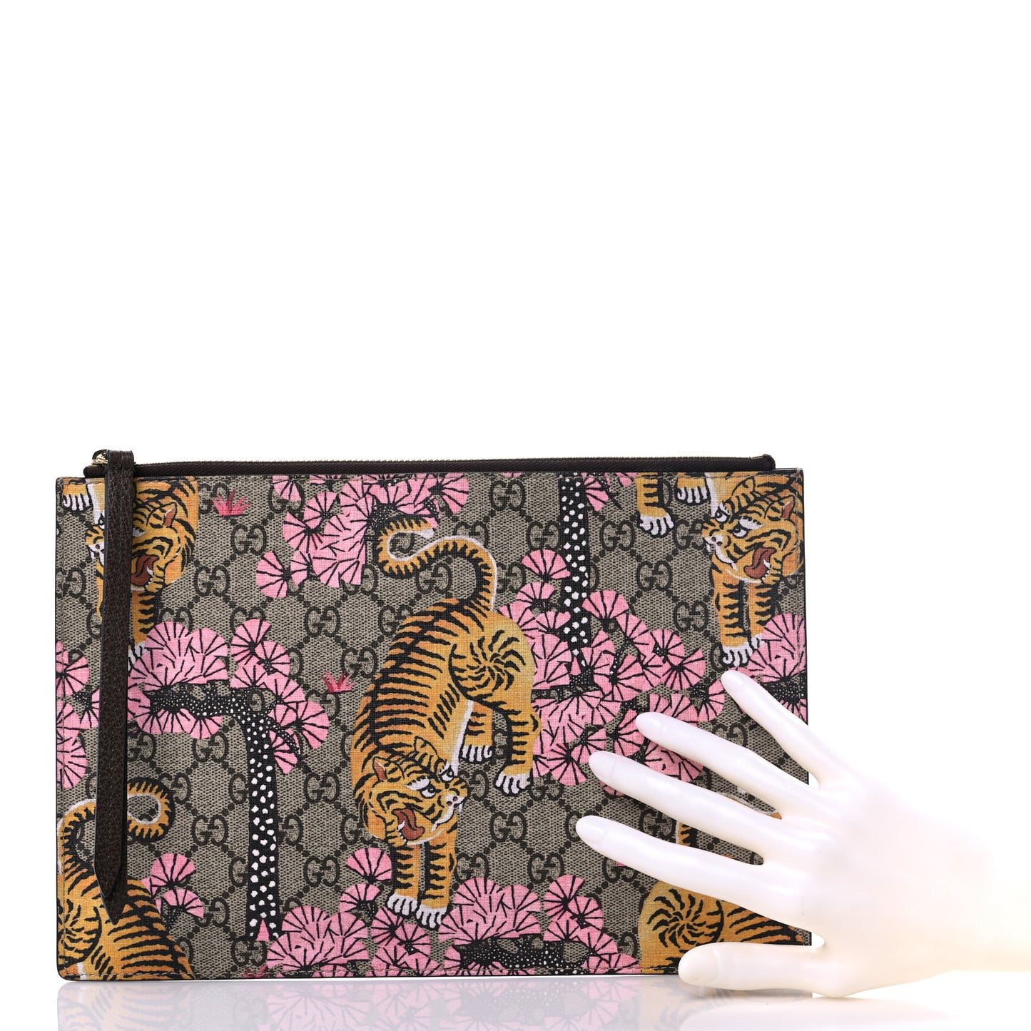 GG Supreme Monogram Bengal Zip Pouch Beige New Acero Crop Pink