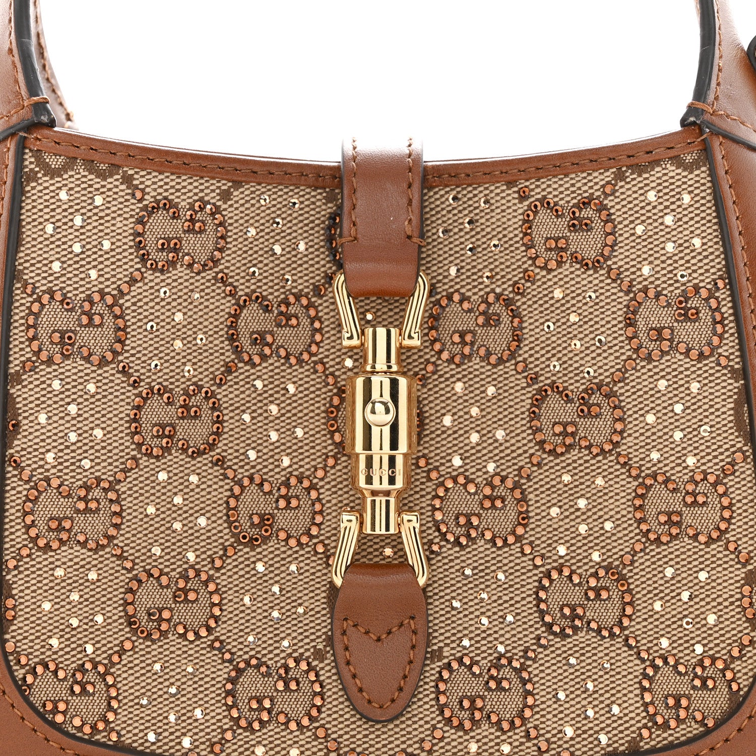 Gucci New Canvas Charisma Calfskin Crystal GG Monogram Mini Jackie 1961 Hobo Camel Ebony 8 of 11