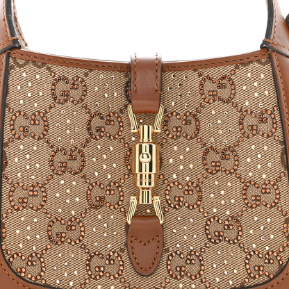 Gucci New Canvas Charisma Calfskin Crystal GG Monogram Mini Jackie 1961 Hobo Camel Ebony 8 of 11