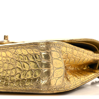 Chanel Metallic Calfskin Crocodile Embossed Cocodile Medium Double Flap Gold 10 of 12