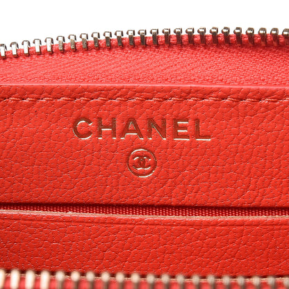 Chanel Shiny Goatskin Diagonal Quilted Small Zip Around Wallet Red 6 of 11
