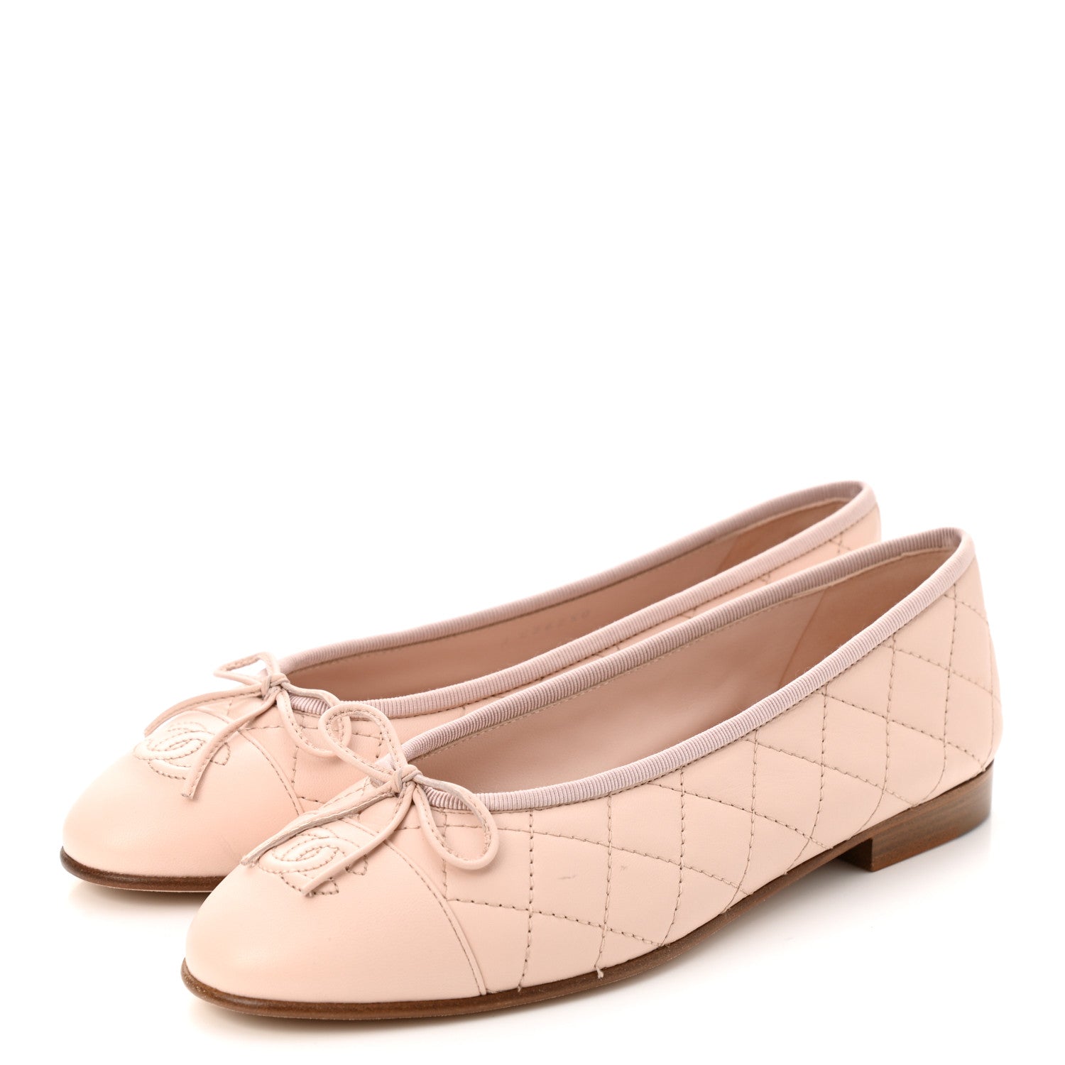 Chanel Lambskin Quilted Cap Toe Ballerina Flats 37.5 Beige 3 of 11