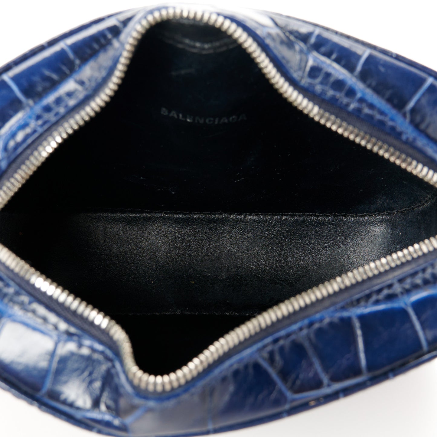 Shiny Calfskin Logo Crocodile Embossed XS Everyday Camera Bag Navy