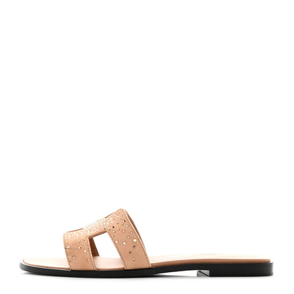 Hermes Suede Goatskin Rhinestone Oran Sandals 37.5 Rose Bois De Santal 1 of 10
