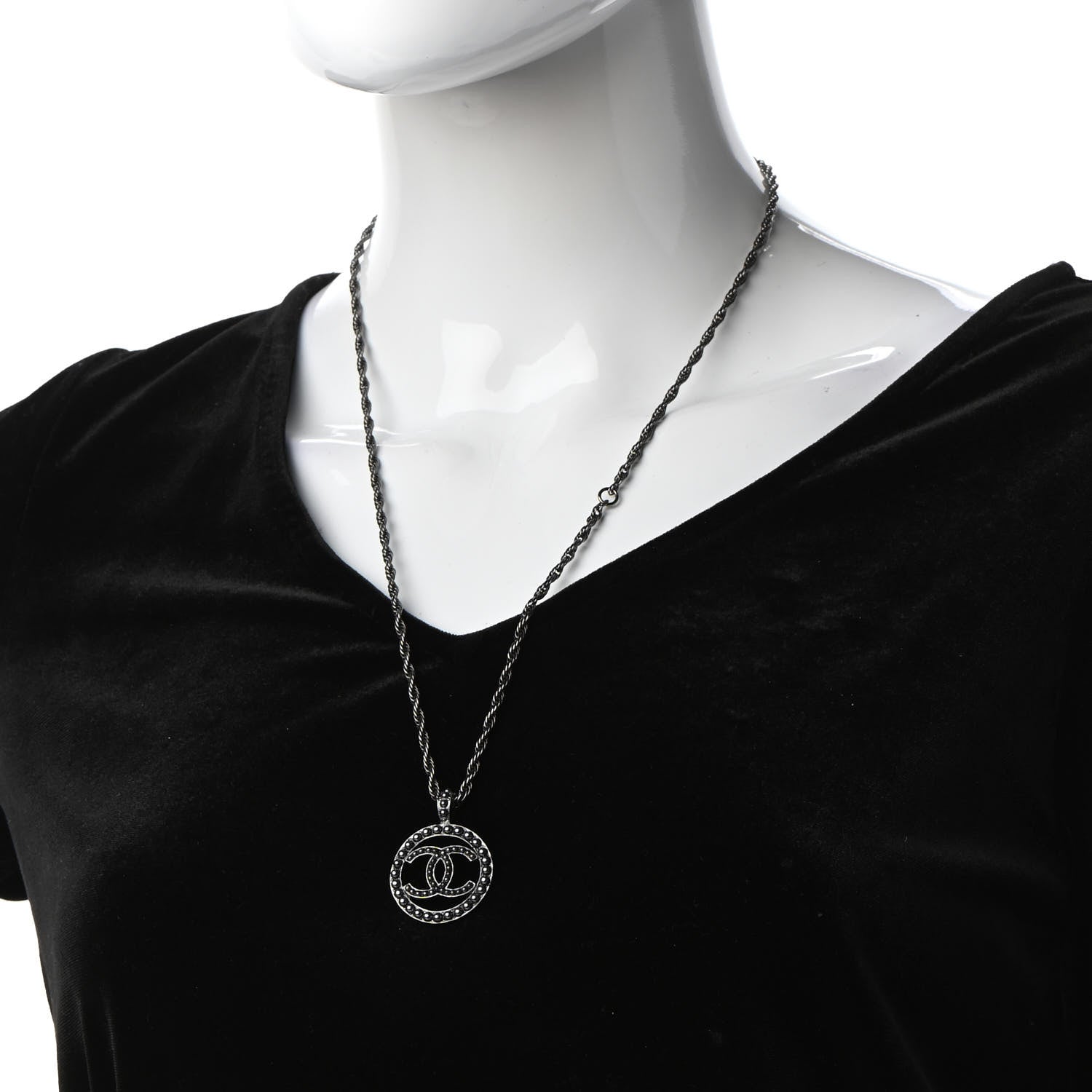 Chanel Ruthenium Pearl CC Round Pendant Necklace 2 of 7