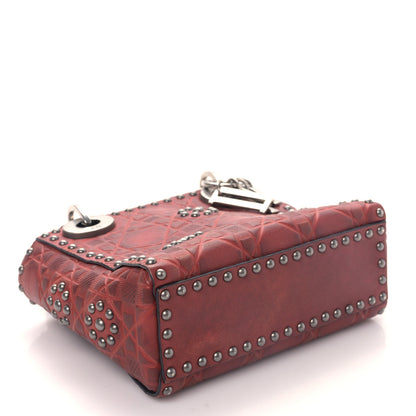 Christian Dior Calfskin Embossed Cannage Flower Studded Mini Lady Dior Bag Red 4 of 8