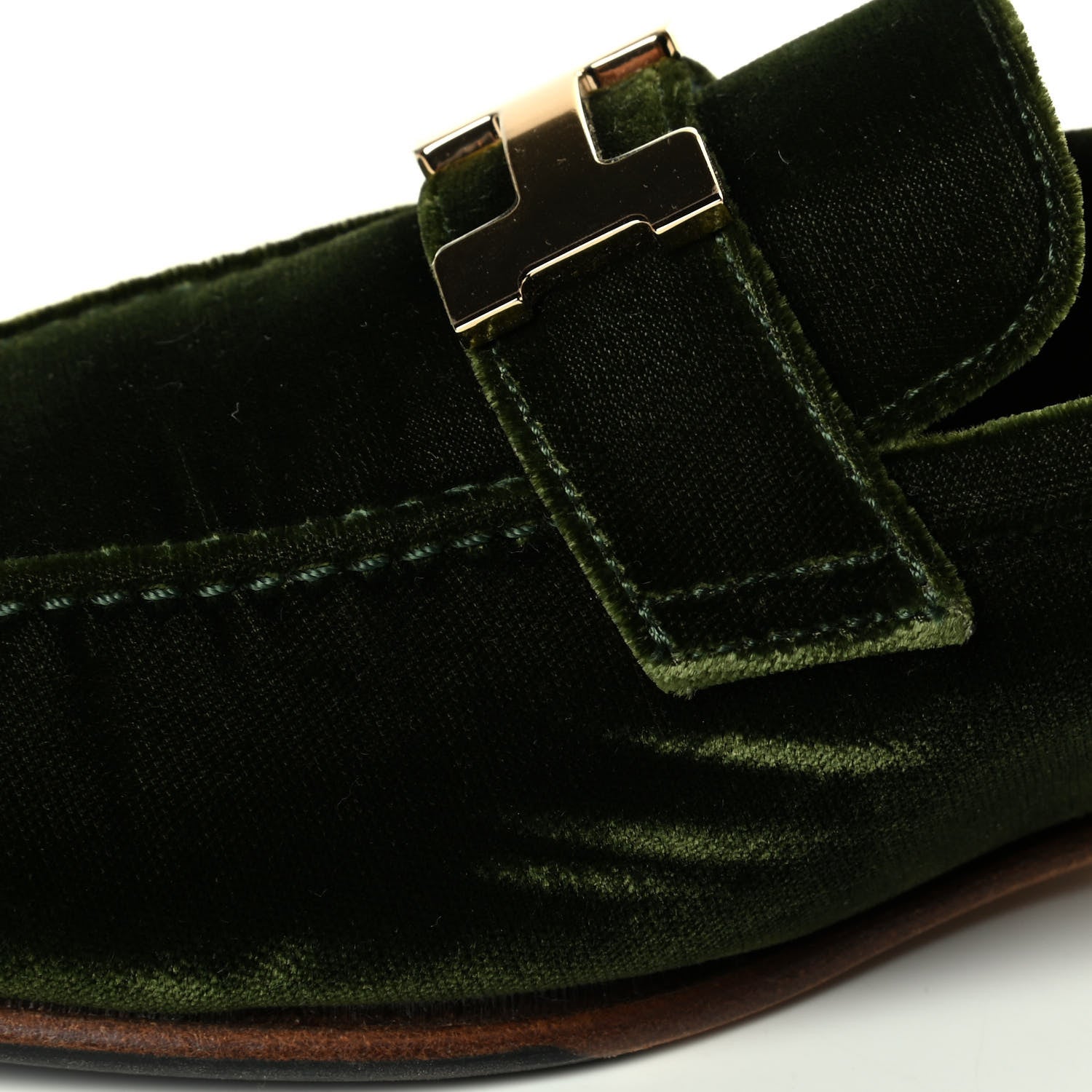 Hermes Velvet Womens Paris Loafers 39.5 Vert 5 of 6