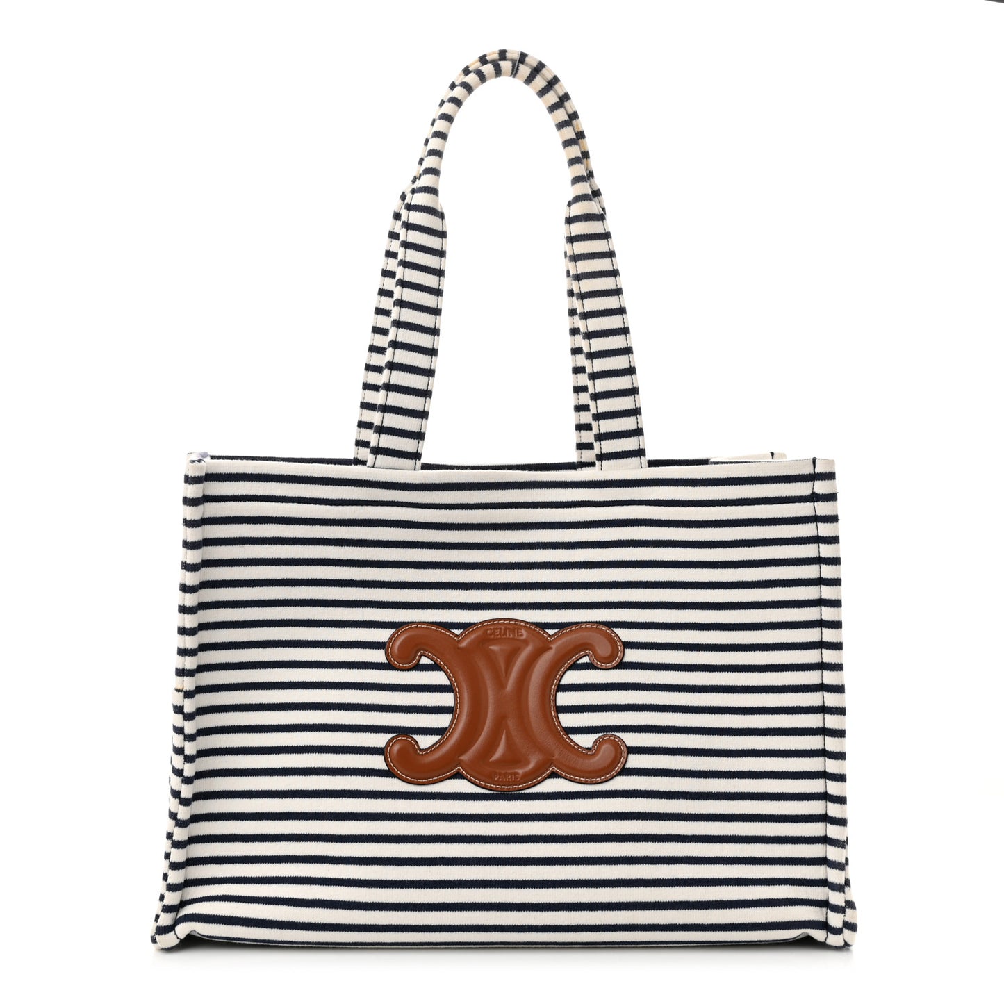 Canvas Calfskin Striped Triomphe Cabas Navy